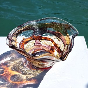 Sbruffi Centerpiece Alexis Amber & silver leaf - Murano glass