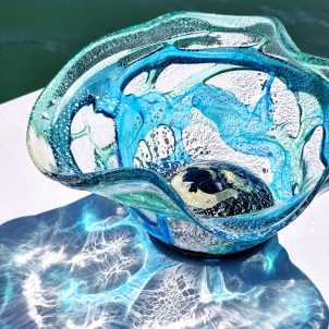 Centerpiece Sbruffi Druid Aquamarine & Silver - Murano Glass centerpiece 