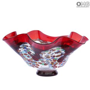 ドロップボウルマリーヌミルフィオリ-赤いガラスと銀