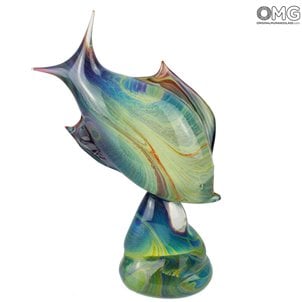 Pez en la base - Escultura en calcedonia - Cristal de Murano original Omg