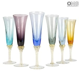 香檳杯套裝-6種顏色混合-玻璃吹製