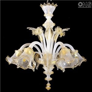 Venezianischer Kronleuchter - Seta Weißgold - Original Muranoglas