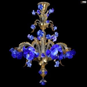 威尼斯枝形吊燈 - Rosetto Floreale - 藍色 - Original Murano Glass