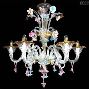 威尼斯枝形吊燈-經典風格6燈-原裝Murano玻璃