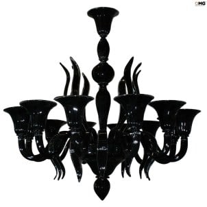 Venezianischer Kronleuchter - Corvo schwarz - 12 Lichter - Original Murano Glas OMG