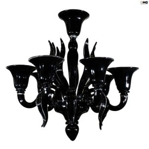 Lustre Veneziano - Corvo preto - 6 luzes - Vidro Murano Original OMG
