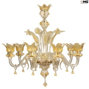 Venetian Chandelier Flowery - Gold 24kt - Murano Glass