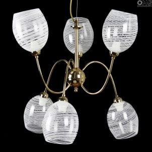 Deco Style Lampe White Stripes - Hängelampe 6 Lichter - Original Murano Glass