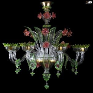 威尼斯枝形吊燈 Regina - 綠色和粉色 - Original Murano Glass omg