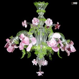 Venezianischer Kronleuchter Rosa - Blumenrosetto - Muranoglas