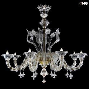 Venezianischer Kronleuchter 8 Lichter Cimiero Kristall und Gold - Rezzonico - Muranoglas