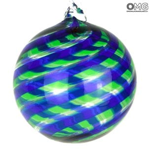 クリスマスボール-スパイラルファンタジー-青と緑-ムラノグラスクリスマス