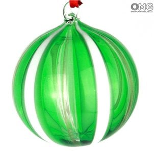 Christmas Ball - Canes Fantasy GREEN - Murano Glass Xmas