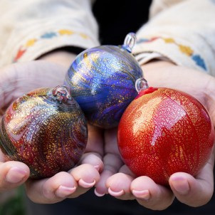 Set di 3 Palle di Natale - Colori Misti - Vetro di Murano Originale OMG