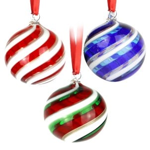 مجموعة من 3 كرات كريسماس - خيالية مجردة من قصب - زجاج مورانو لعيد الميلاد