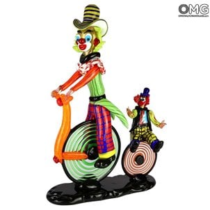 Clownfiguren auf Fahrrad Original Murano Glass OMG clown_bicyle_race_murano_glass_figurine_1