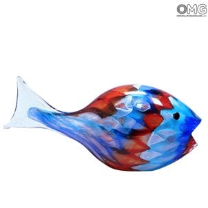 Blue Fish with Texture - sculpture Murano Glass