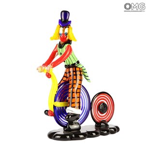 自転車に乗ったピエロの置物オリジナルムラーノグラスOMG clown_on_bikemurano_glass_figurine_omg