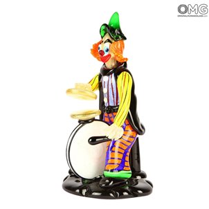 ドラムミュージックプレーヤーオリジナルムラーノグラスOMGとピエロの置物 clown_with_drum_murano_glass_figurine_omg_1