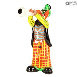 トランペット音楽プレーヤーとピエロの置物オリジナルムラーノグラスOMG clown_with_trump_murano_glass_figurine_omg
