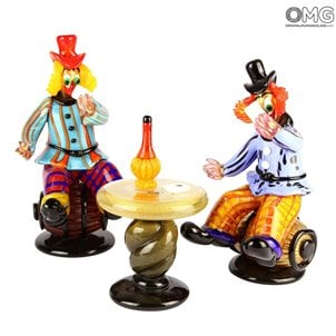 Clownfiguren Kartenspieler in der Bar Original Murano Glass OMG clowns_murano_glass_figurine_omg_pagliaccio