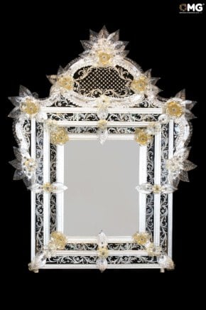 Cornaro Princess - cristal y oro - Espejo veneciano de pared - Cristal de Murano original - omg