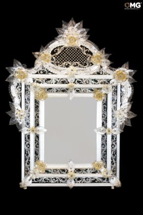 Cornaro Princess - cristal e ouro - Espelho veneziano de parede - vidro Murano original - omg Cornaro Princess - cristal e ouro - Espelho veneziano de parede - vidro Murano original - omg