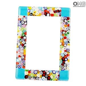 Photo Frame Fantasy Light Blue with Millefiori - fused glass