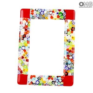 Photo Frame Fantasy Red with Millefiori - fused glass