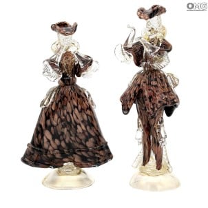 Couple Goldoni sculpture black - price for 2 Venetian Figurines Original Murano Glass
