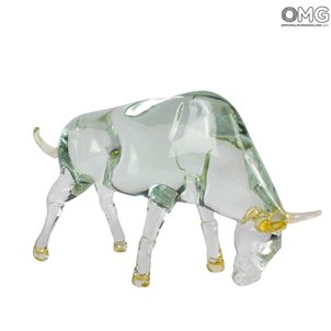 Sculpture de taureau exclusive avec verre de Murano doré