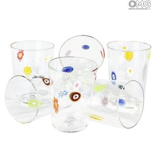 طقم 6 أكواب للشرب - سورينتو - جوتو - ميلفيوري - زجاج مورانو Crystal_glass_with_millefiori_glasses_set_1