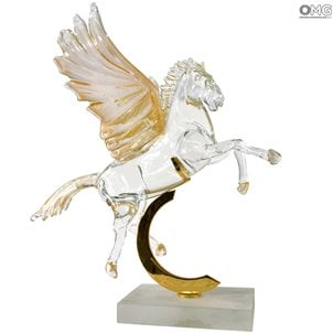 Cristal Pégase avec or pur - Sculpture en verre de Murano original OMG