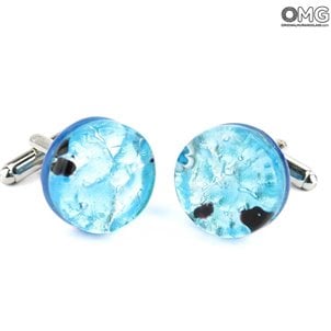 Запонки - Круглые светло-голубые - Original Murano Glass OMG