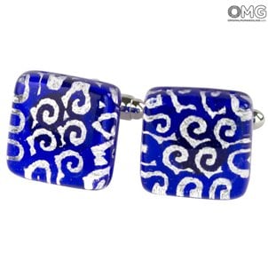 boutons de manchette_argent_bleu_foncé_original_verre_de_murano_1