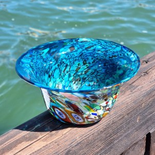 Dish - Light Blue and silver leaf - Original Murano Glass OMG