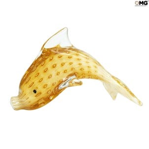 Dolphin Figurine - gold  - Original Murano Glass Omg