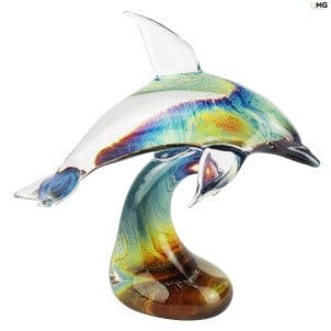 Дельфин на подставке - Скульптура из халцедона - муранское стекло Omg