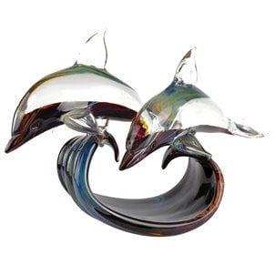 XNUMX頭のイルカ-カルセドニーの彫刻-オリジナルのムラーノガラスOMG