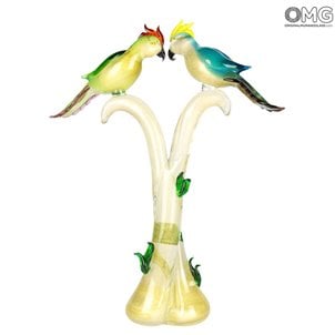 Papagaios apaixonados - verde e azul - escultura em vidro