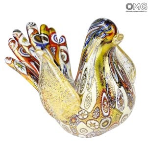 Murrine MillefioriGoldの鳩の置物-Muranoガラス手作り