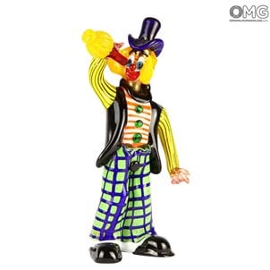 Clownfigur mit Weinflasche Original Murano Glass OMG trinken_clown_murano_glass_figurine_omg