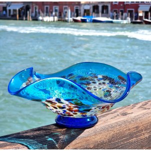 Drop bowl Murrine Millefiori large -  Light Blue Glass and Silver - Original Murano Glass OMG