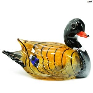 Ente - Ockerfarbene und schwarze Streifen - Originales Muranoglas OMG