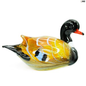 Ente - Ockerfarbene und hellblaue Streifen - Originales Muranoglas OMG Ente - Ockerfarbene und hellblaue Streifen - Originales Muranoglas OMG