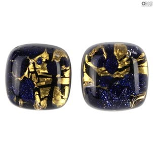 Gold Blue Buttons Ohrringe - Original Murano Glass OMG