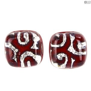 Silver Red Buttons Earrings - Original Murano Glass OMG