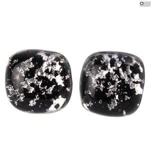 Silver Black Buttons Earrings - Original Murano Glass OMG 