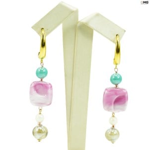 earrings_pink_green_stone_original_murano_glass_omg