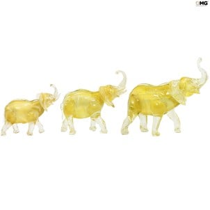 عائلة الفيل - مع ورق الذهب - زجاج مورانو الأصلي OMG